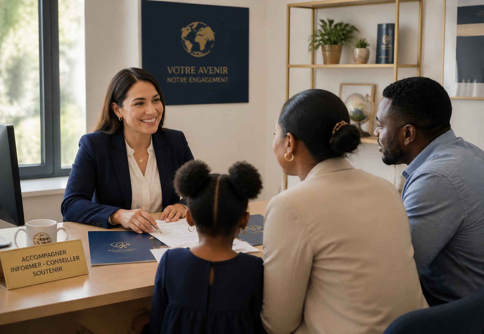 A multilingual advisor meets with a family for a personalized consultation